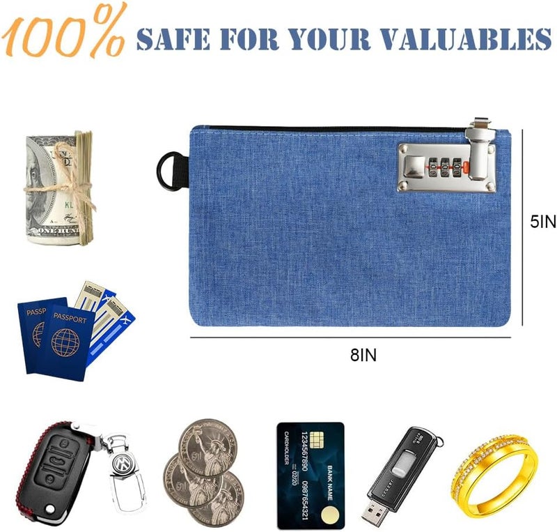 GEEDUD Lockable Money Bag - 5x8 Inches Durable Nylon Locking Bank Bag Coin Purse for Cash, Jewelry, Passports, Medicine, Credit Cards and Valuable Storage Cash Pouch (Blue) - Image 2